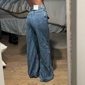 Medium wash super wide leg high rise jeans brand new with tags